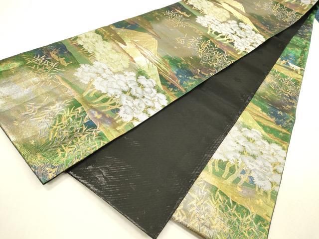 平和屋着物●六通柄袋帯　風景花文　金銀糸　引箔　正絹　逸品　DABI5801op