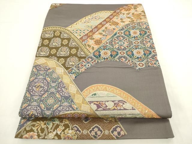 平和屋着物●六通柄袋帯 唐織 趣悦 重ね山吉祥花文 金糸 正絹 逸品 AABL2312pf