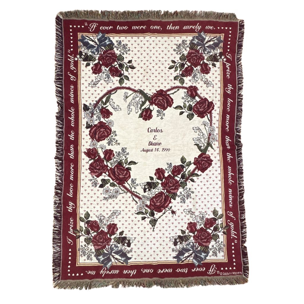 vintageラグ ブランケット マルチカバー タペストリー USA製 バラ ハート ローズ 花 フラワー Rug Blanket Rose 4273
