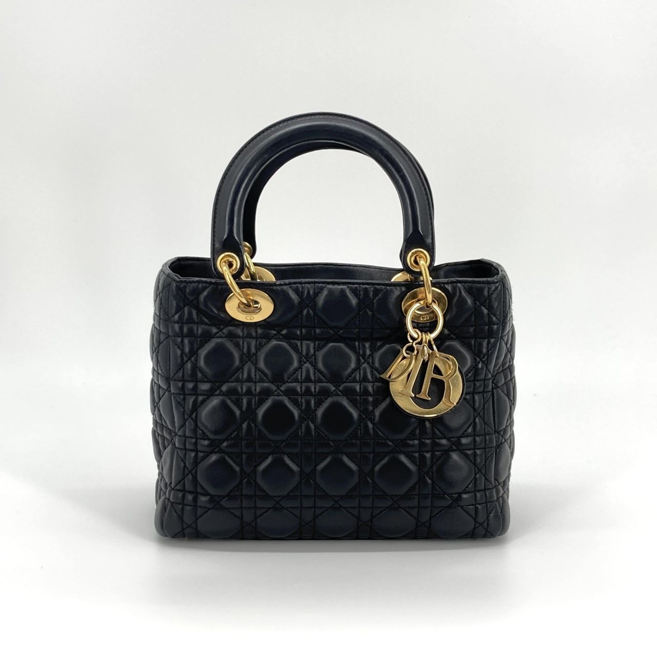 Christian Dior（クリスチャンディオール） レディ ディオール カナージュ ゴールドチャーム 2way ハンドバッグ ブラック×レッド
