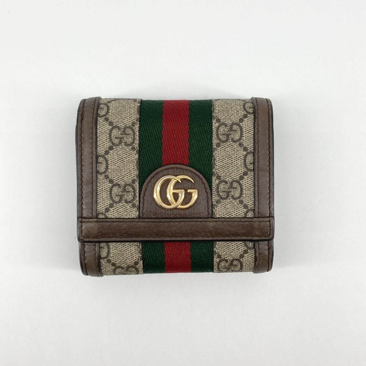 GUCCI（グッチ） GGスプリームキャンバス ウェブストライプ 598662 二つ折り財布 ベージュ×ブラウン
