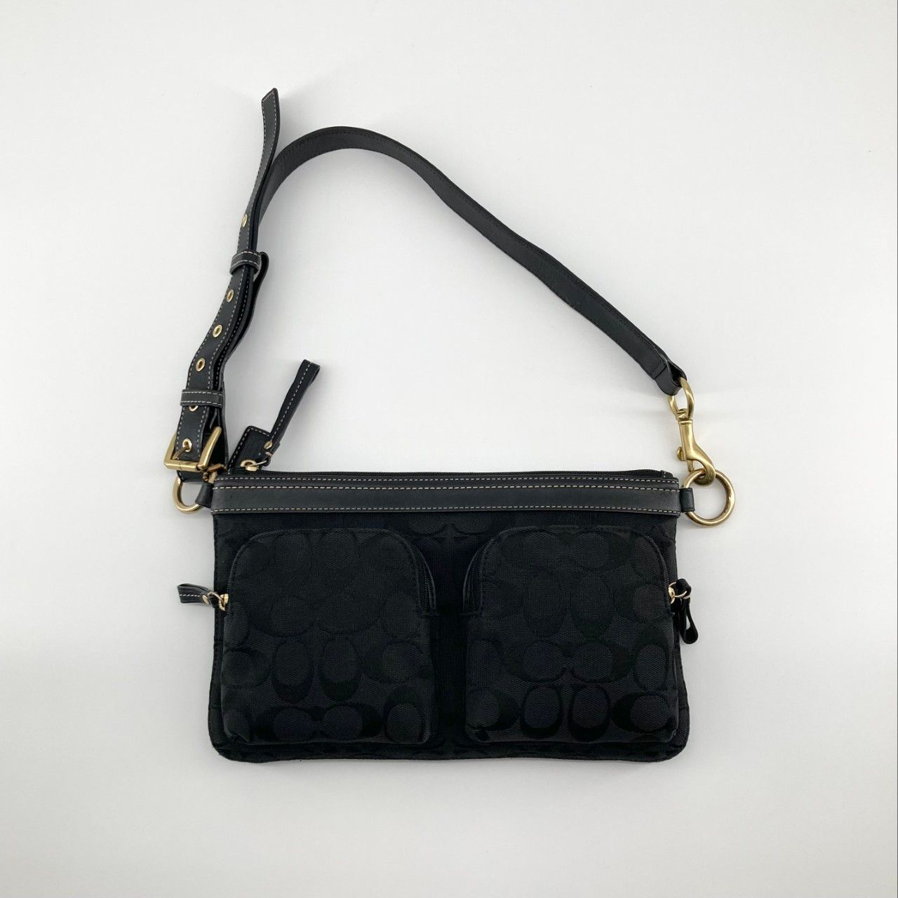 COACH（コーチ） シグネチャー柄 ダブルポケット 41587 ショルダーバッグ ブラック