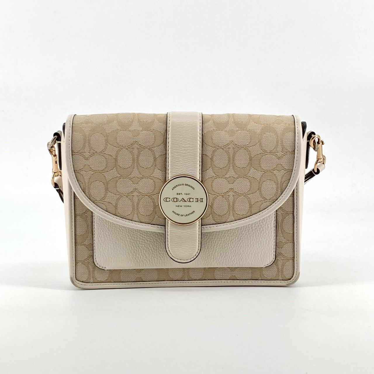 COACH（コーチ） ロニー クロスボディ シグネチャー ジャガードキャンバス C8307 ショルダーバッグ ベージュ×ホワイト 6,600円