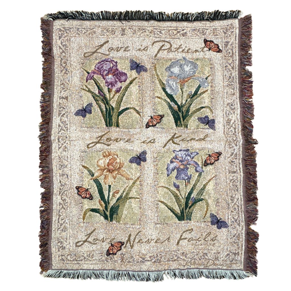 vintageラグ ブランケット マルチカバー タペストリー フラワー 花 USA製 蝶 アート 絵画 Rug Blanket Floral 4285