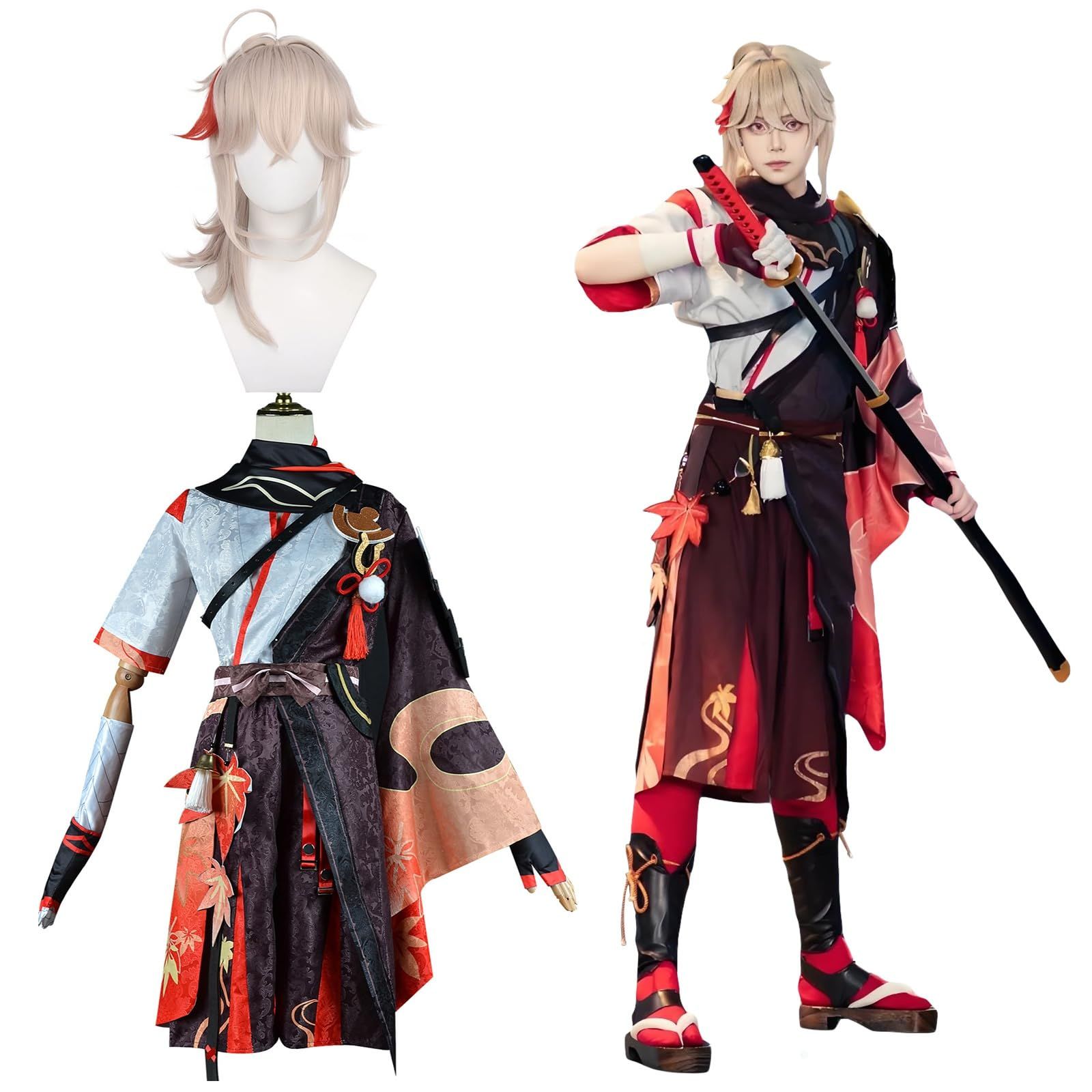 [神併良品] 楓原万葉 コスプレ ウィッグ付き 浪人 原神 コスプレ衣装 大人用 仮装 文化祭 イベント コスチューム ステージ服 Kaedehara Kazuha cosplay (楓原万葉 ウィッグ付き, M) n