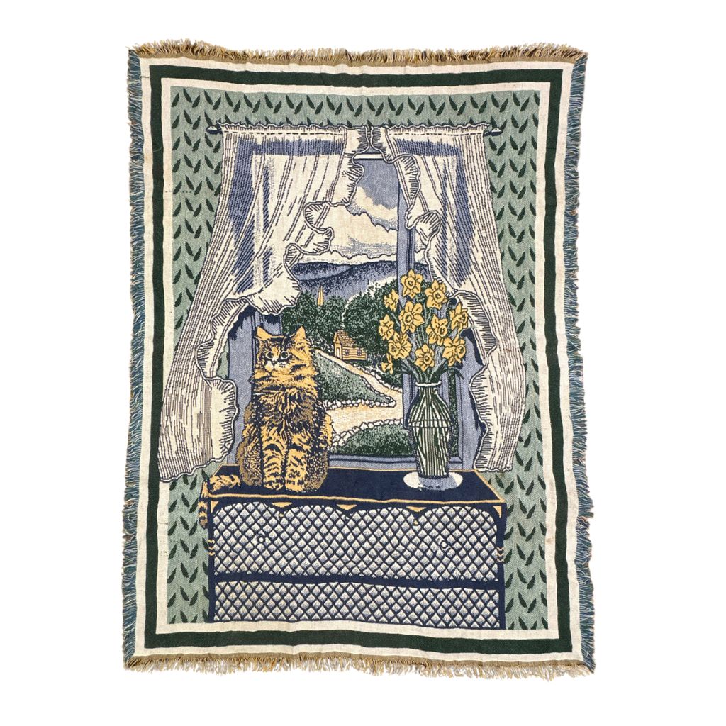 vintageラグ ブランケット マルチカバー タペストリー アニマル ネコ フラワー 花 風景 アート Rug Blanket Animal 4301