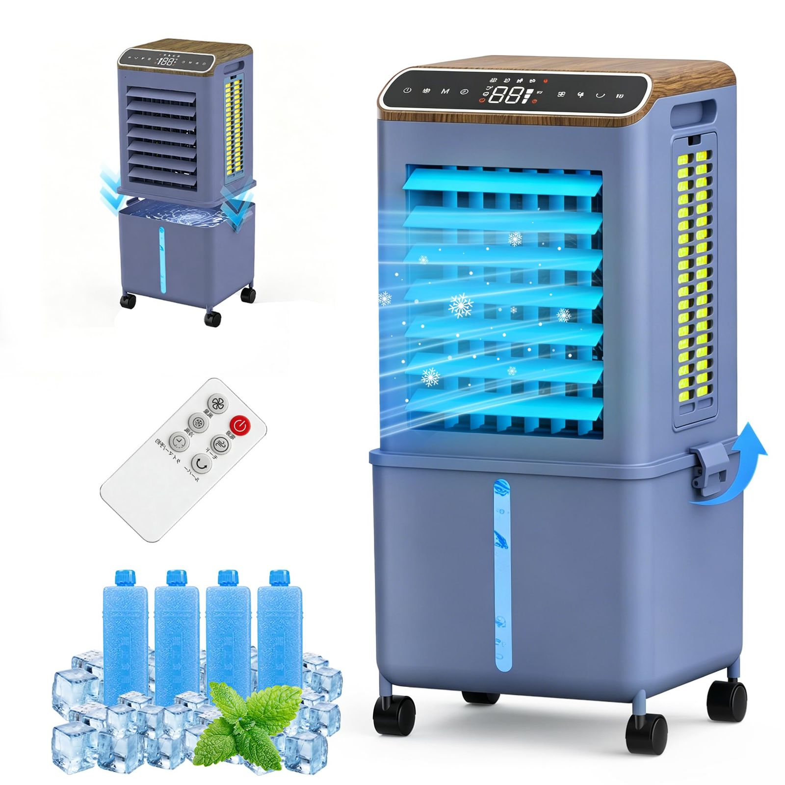 ★新品★冷風機 冷風扇 【分体式デザイン＆13L大容量＆3段階風量切替】冷風扇風機 強力冷風 首振り 左右自動75°・上下手動110°風向調節可 3段階風量切替 3つモード 24H時間タイマー切/入設定 マイナスイオン機能付き 氷入れ タッチ/リモコン遠隔操作