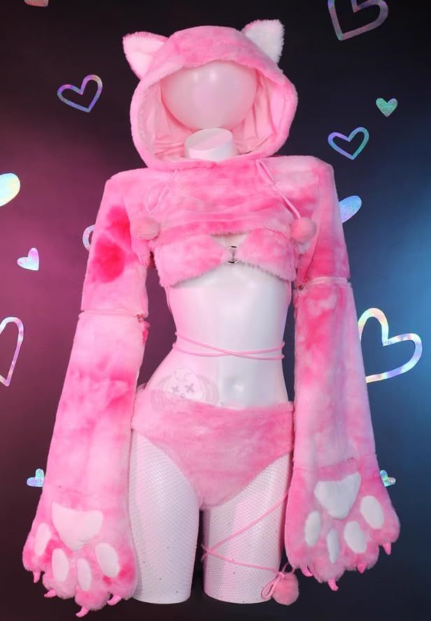 【ラベンダー】 ピンクネコ コスプレ衣装 かわいい服 萌え モコモコ ポンポンセット コスチューム M 9,618円