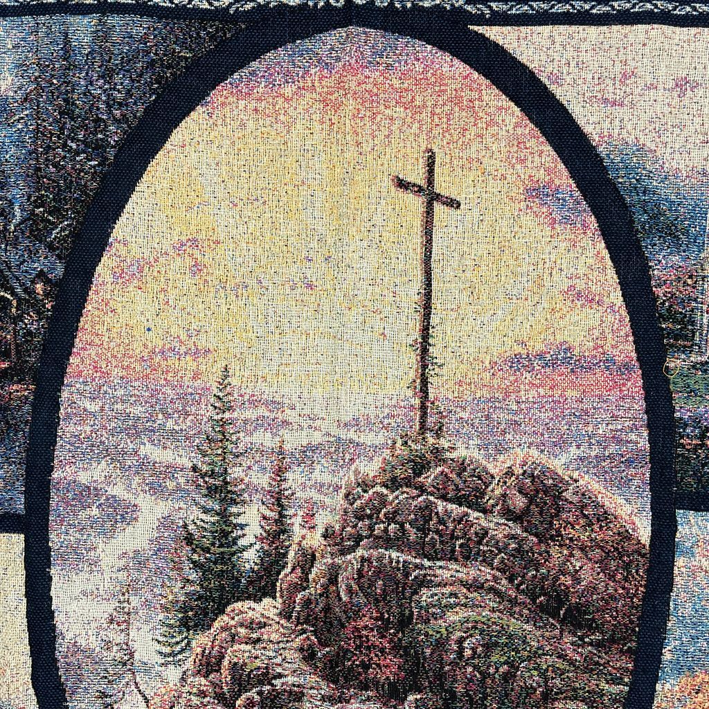 90s Thomas Kinkade ビンテージラグ 絵画 聖書 タペストリー Thomas