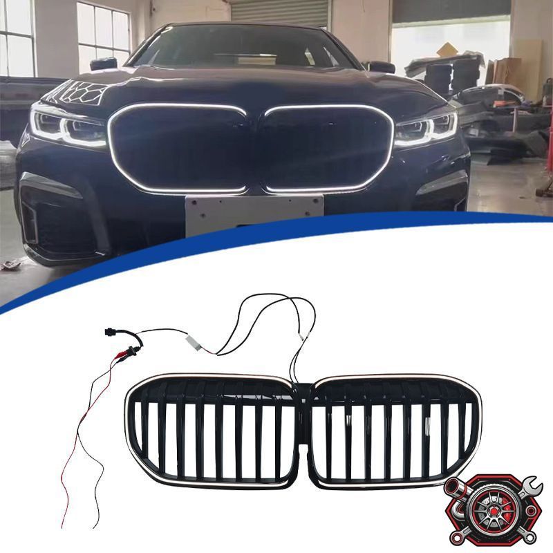 BMW 7シリーズ BMW 7 Series G12 2019-2022 年式 専用 フロントグリル LED発光 キドニーグリル シングルライン グロスブラック ABS製 ドレスアップ カスタムパーツ 両面テープ付き 1点 かっこいい