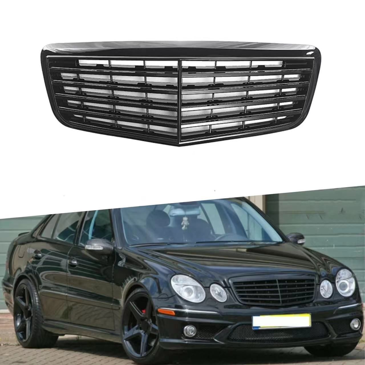 ベンツ Eクラス W211 2006-2008対応 フロントグリル ブラック ABS製 外装アクセントパーツ 取付加工不要