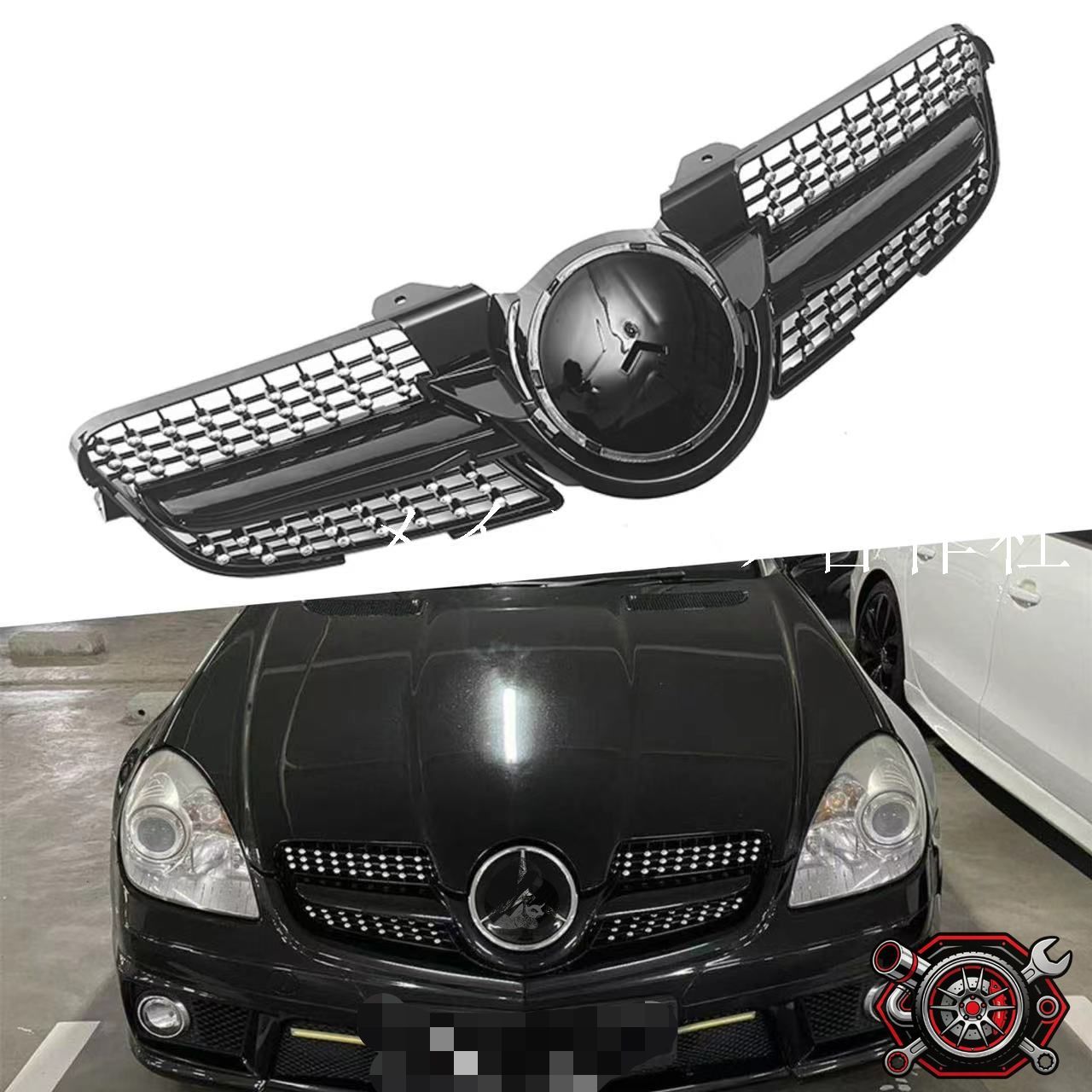 メルセデス・ベンツ SLKクラス Mercedes-Benz SLK-Class R171 2008-2010 フロントグリル ラジエーターグリル スターライトタイプ ABS製 ドレスアップ カスタムパーツ 両面テープ付き 1点 かっこいい