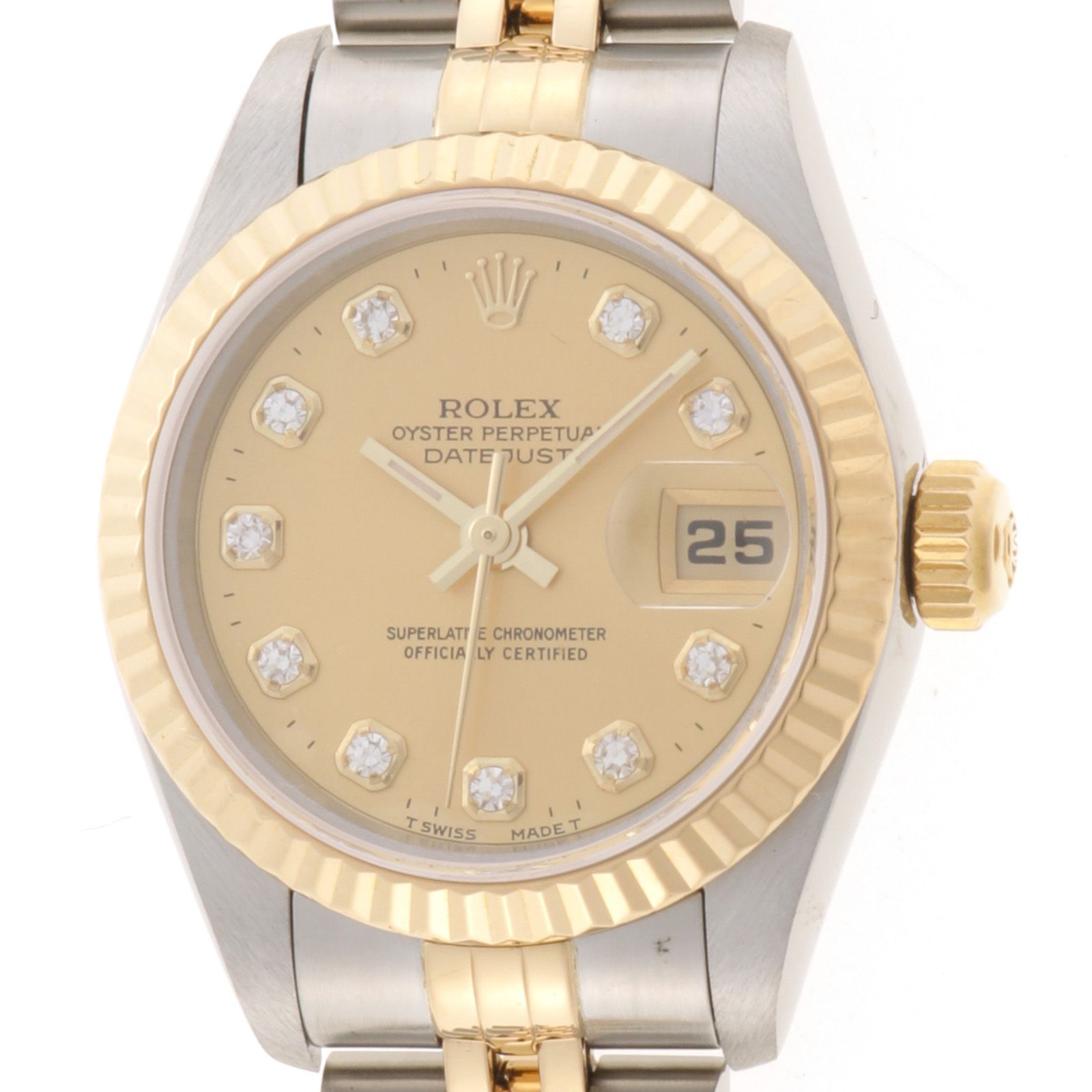 ROLEX ロレックス デイトジャスト26 69173G 腕時計 ステンレススチール/K18イエローゴールド 10Pダイヤモンドシャンパン文字盤 自動巻き レディース W番【中古】472