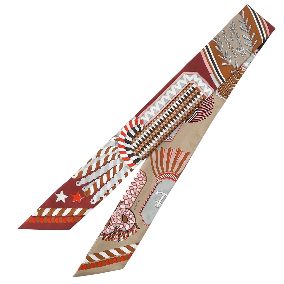 【中古】 HERMES エルメス スカーフ ツイリー Epaulettes de gala 式典肩章 ブラウン系 ベージュ シルク100% 23秋冬 スカーフ フランス製 レディース 26021326 HO