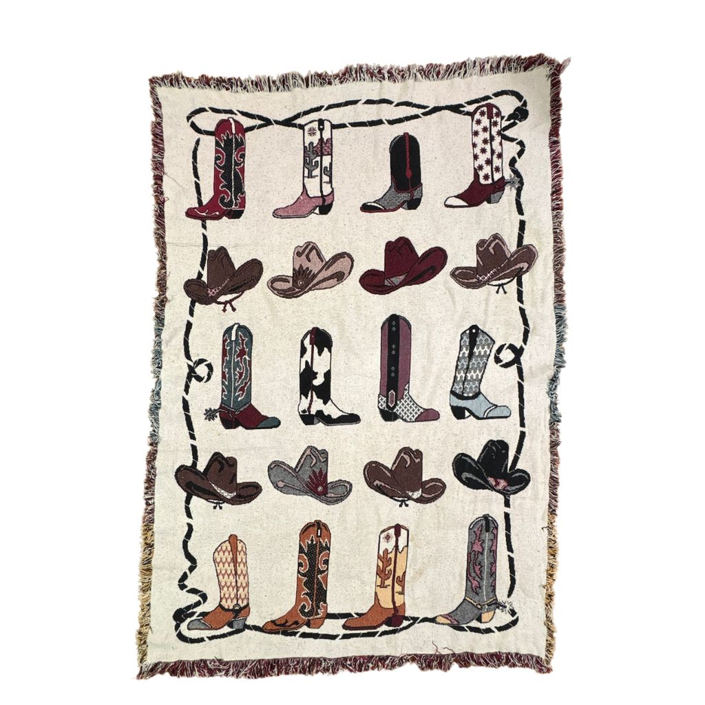 vintageラグ ブランケット マルチカバー タペストリー ウェスタン カウボーイ ブーツ ハット Rug Blanket Cowboy 4348