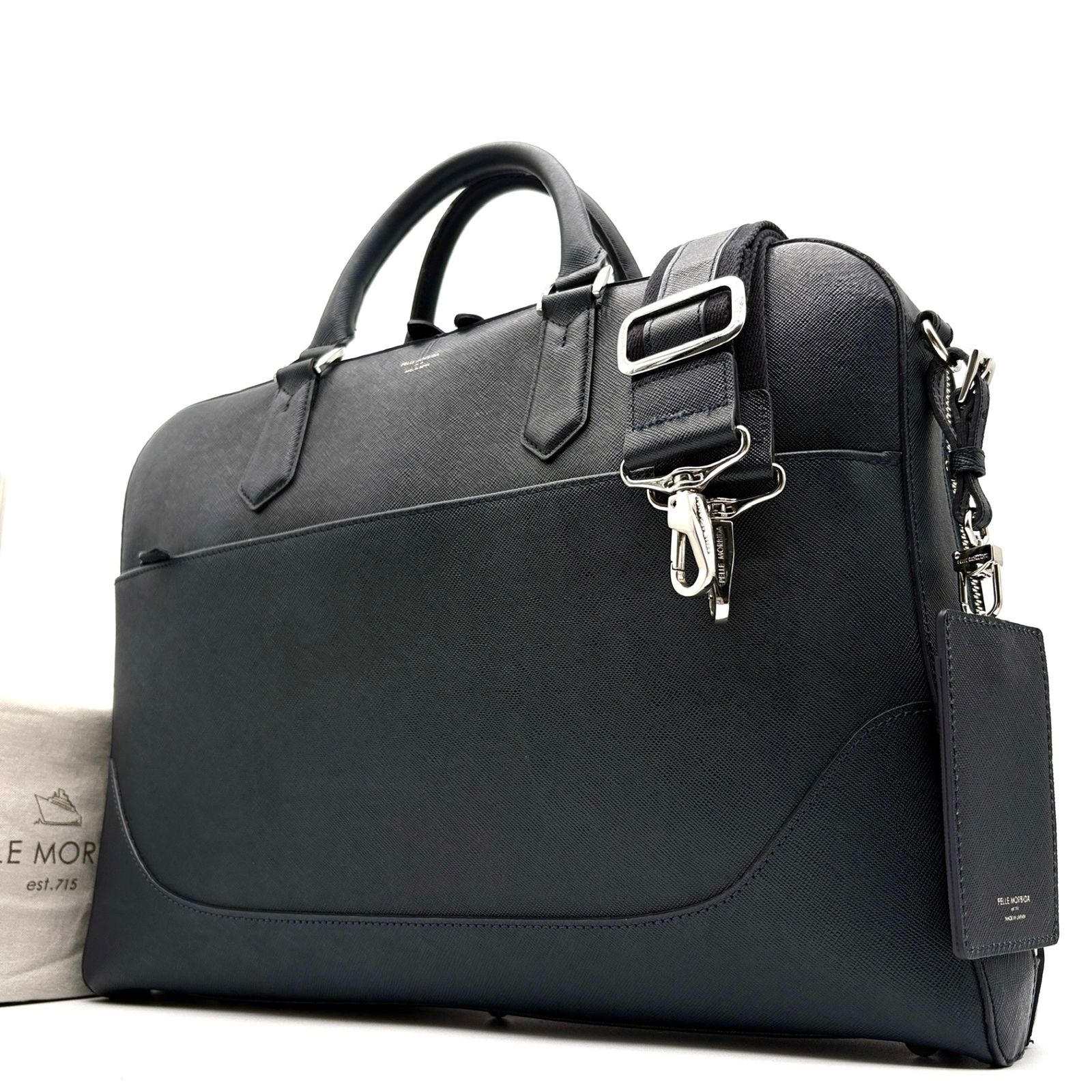 美品 ペッレモルビダ PELLE MORBIDA キャピターノ 2way ビジネスバッグ ブリーフケース レザー ネイビー 紺 A4収納 PC 出張 通勤 カバン 鞄 残暑 敬老の日 シルバーウィーク 秋休み 行楽 ハロウィン 七五三 ギフト プレゼント
