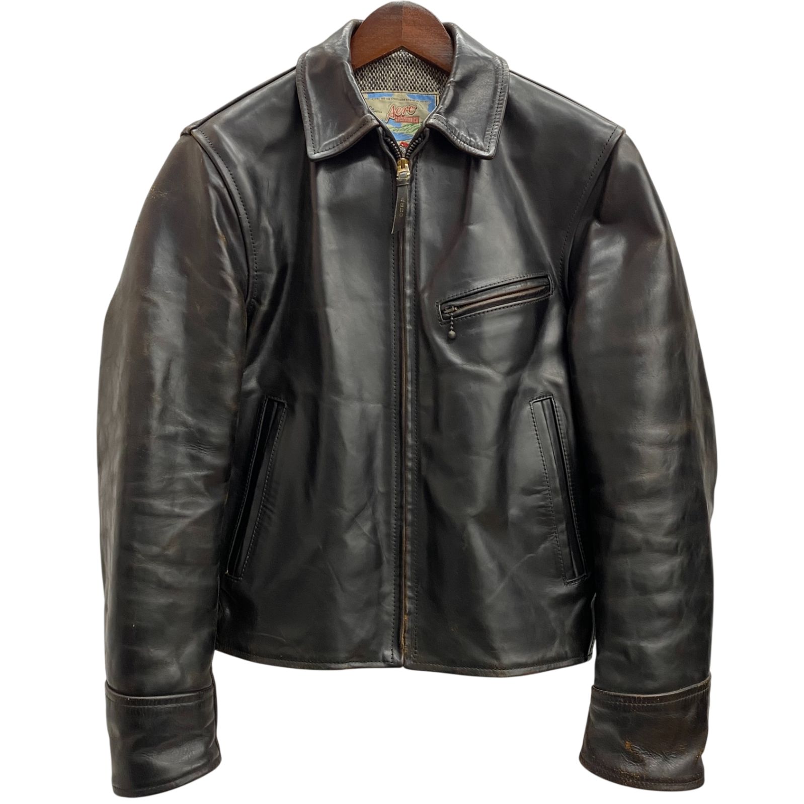 エアロレザー Aero Leather ハイウェイマン ホースハイド ジャケット ブラック 34サイズ 201MT-6459 VB