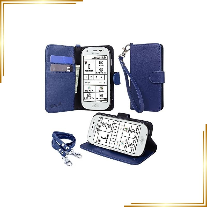 [Brand New] Wisers Easy Smartphone 4 F-04J Compatible Notebook Type Smartphone Case (Dark Blue) with 2 Straps (Hand Strap/Neck Strap) Present 0