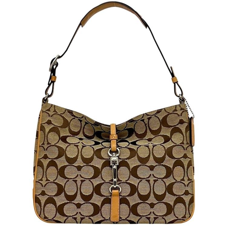 コーチ ハンドバッグ クリップホーボー ホーボーバッグ 6091 COACH キャンバス レザー ベージュ 中古 レディース