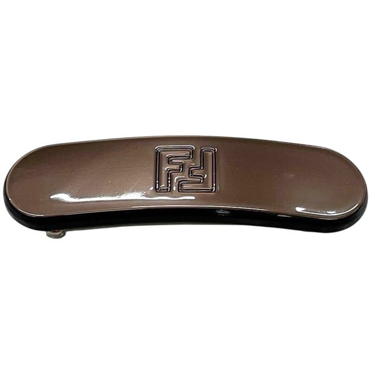フェンディ バレッタ 美品 FENDI プラスチック ブラウン 茶色 中古 レディース FF ヘアアクセサリー