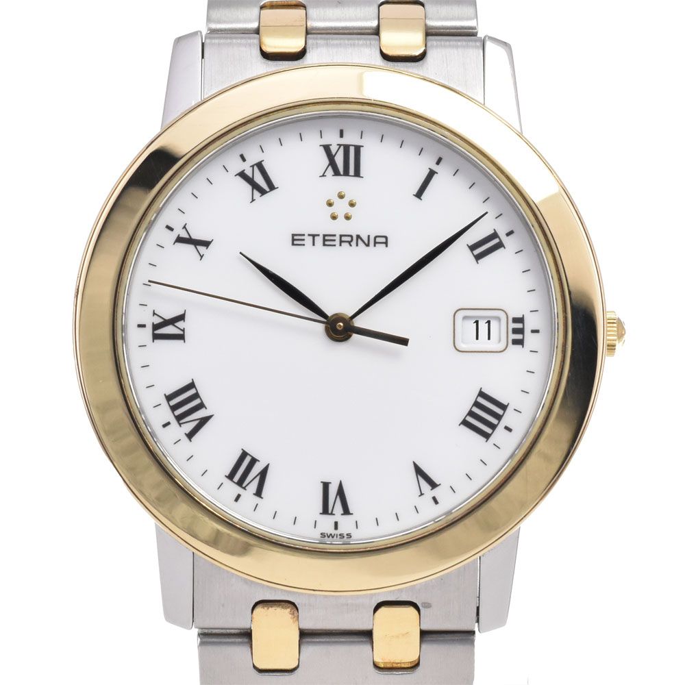 エテルナ Eterna 3100.47 デイト ホワイト クォーツ メンズ 良品 腕時計 C#149530
