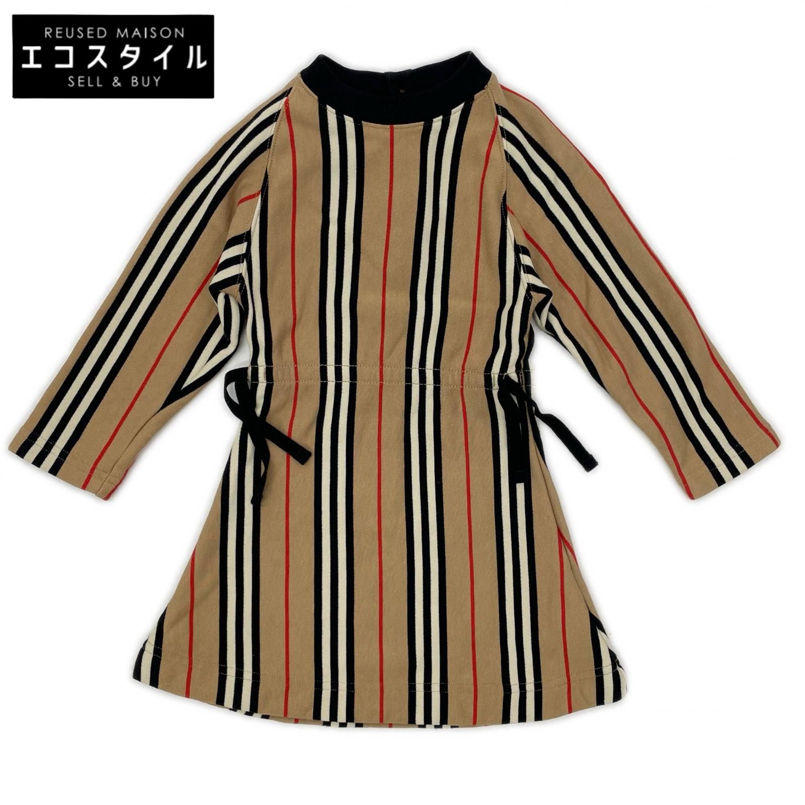 BURBERRY　バーバリー　8022668 ブラウン ストライプ 長袖 ワンピース　2Y/92㎝