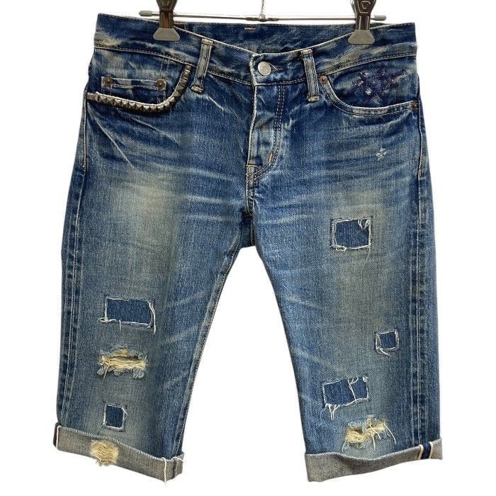 HYSTERIC GLAMOUR/ヒステリックグラマー/KINKY/スタッズ/ダメージ/小窓/デニム/赤耳/セルビッチ/リメイク/ハーフパンツ/サイズXS/FE0490