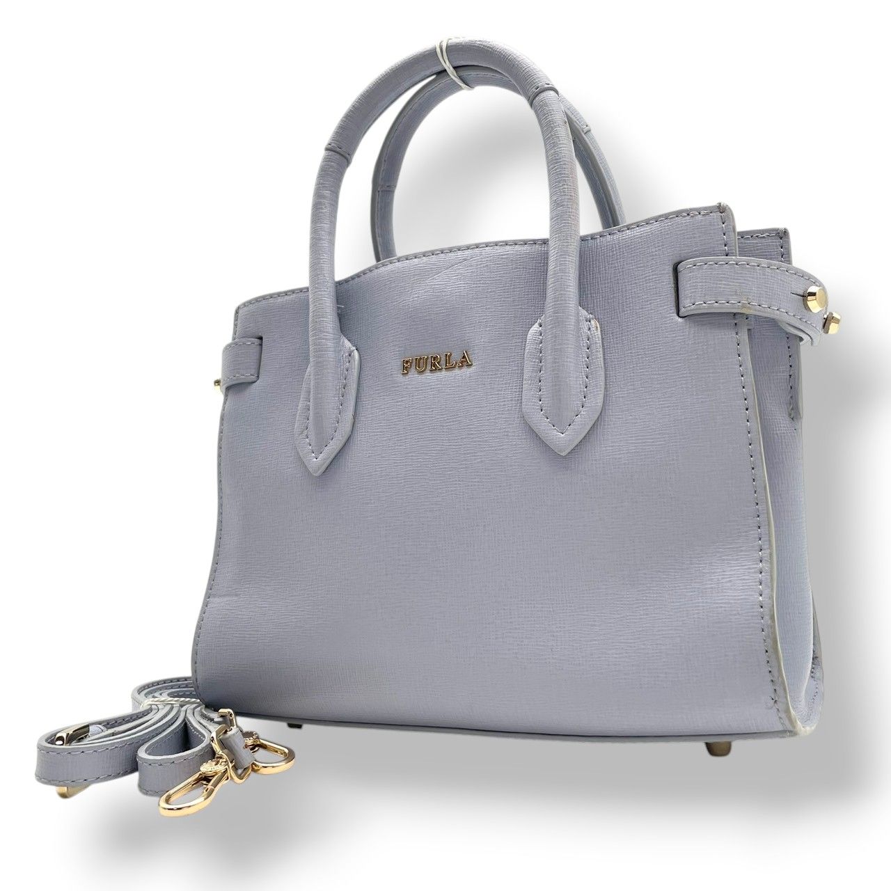 フルラ FURLA PIN ピン ミニ トートバッグ ハンドバッグ ショルダーバッグ 2WAY 斜め掛け サフィアーノレザー 本革 ライトブルー 水色 ゴールド金具 エレガント カジュアル デイリー お出かけ レディース 人気 定番 S88