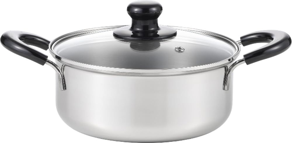 ヨシカワ IH対応 両手鍋 20cm 2.7L ステンレス ガラス蓋 さびにくい 丈夫 クック・ルック ネオ SJ4005