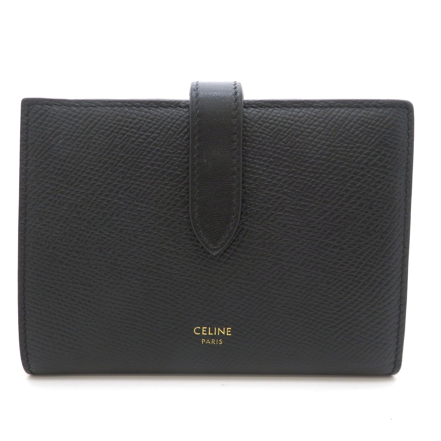 CELINE セリーヌ ミディアムストラップウォレット 二つ折り財布 カーフ ブラック レディース【中古】【473】