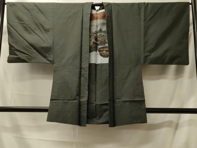 平和屋着物＃男性　本場大島紬　長羽織　格子　正絹　逸品　CABL2936in