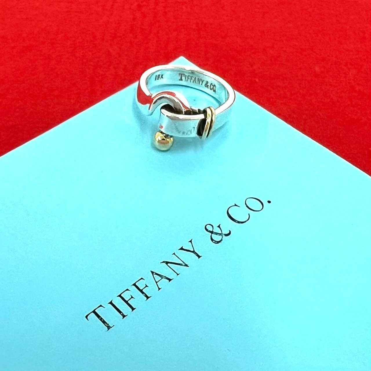 極 美品 TIFFANY&Co. ティファニー ヴィンテージ フックアンドアイ リング シルバー925 K18 750YG 指輪 9号 シルバー 81826