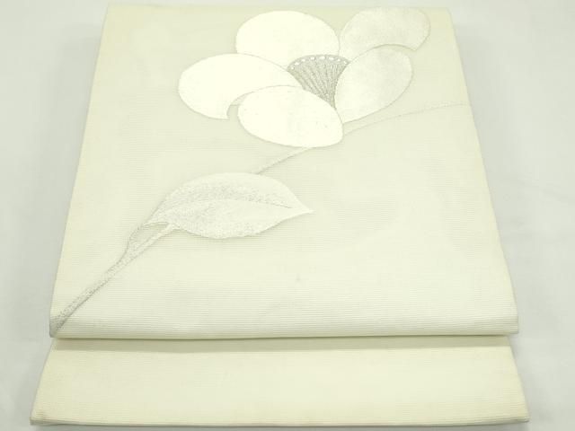 平和屋着物＊夏物　九寸開き名古屋帯　枝花文　銀糸　正絹　逸品　CABK7195rv