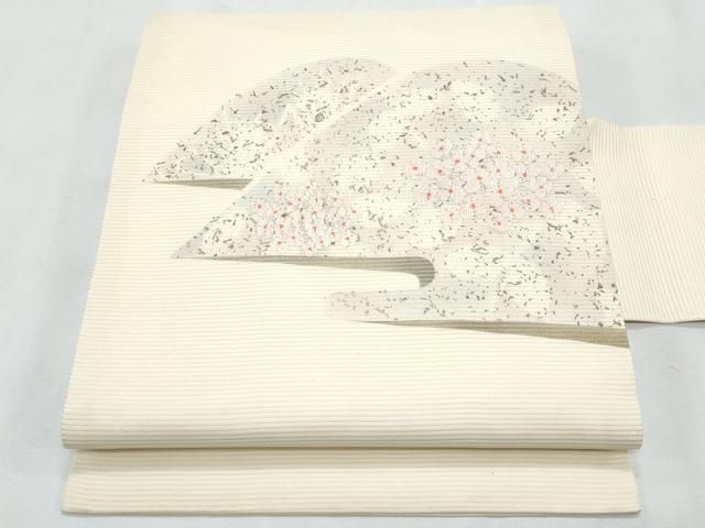 平和屋着物＊夏物　九寸名古屋帯　重ね山花文　金糸　正絹　逸品　CABL2099fb