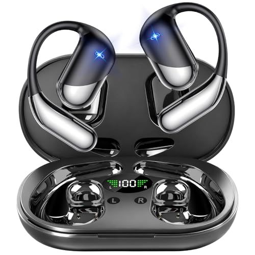 ☆新品☆オープンイヤークリップワイヤレスイヤーバッド骨伝導ヘッドフォン、Bluetooth 5.4、オープンイヤーデザイン、組み込みマイク、IPX7防水、LEDディスプレイ充電ケース、イヤーフックイヤーバッド、実行フィットネスのためのデザイン f4566a92