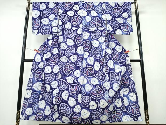 平和屋着物∴夏物　浴衣　有松鳴海絞り　舞葉文　綿　逸品　CABK5426ng
