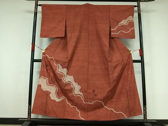 平和屋着物▽西陣　宮階織物　宮繍苑　里葉　訪問着　単衣　紬地　絞り　唐草文　正絹　逸品　AABL3916jh 13,286円