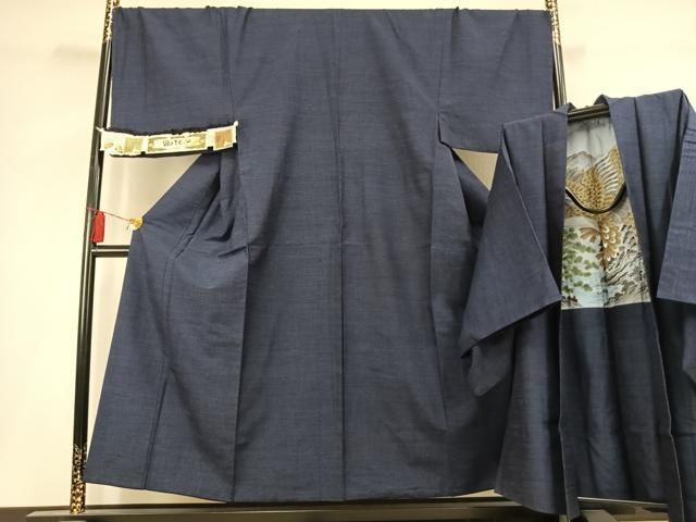 平和屋着物●男性　本場結城玉紬　アンサンブル　結織苑　留紺色　証紙付き　キングサイズ　正絹　逸品　AABL2910fy