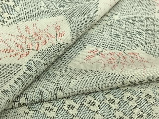 平和屋着物▽上質な紬　単衣　地紙草葉文　正絹　逸品　AABL3742jh
