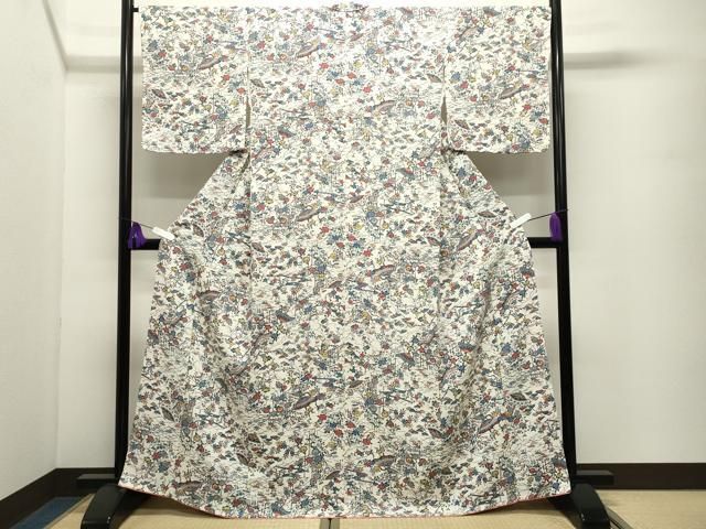 平和屋着物●上質な小紋　型染め　番傘松竹梅花文　正絹　逸品　未使用　CABI1199gh