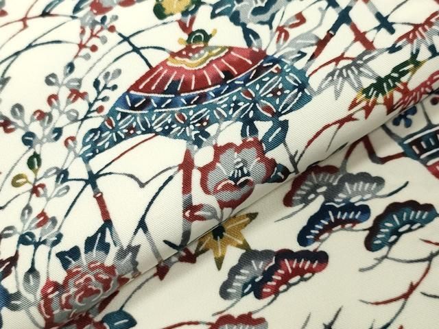 平和屋着物●上質な小紋　型染め　番傘松竹梅花文　正絹　逸品　未使用　CABI1199gh