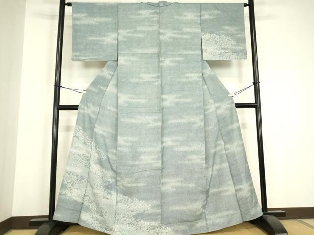 平和屋着物▽江戸小紋　訪問着　単衣　紬地　雲取り七宝花文　正絹　逸品　DABH6593az