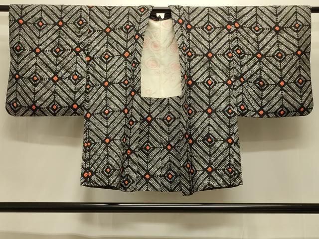 平和屋着物＃羽織　総絞り　菱文　黒地　正絹　逸品　CABI6330in