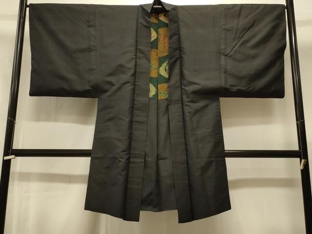平和屋着物＃男性　長羽織　お召地　黒地　正絹　逸品　CABI6349in