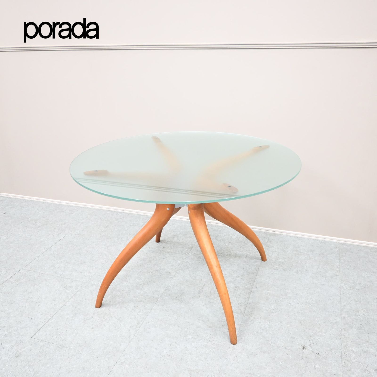 .☆porada☆ポラダ ダイニングテーブル RETRO1 レトロ1 Φ110 チェリー材 フロストガラス 無垢材②