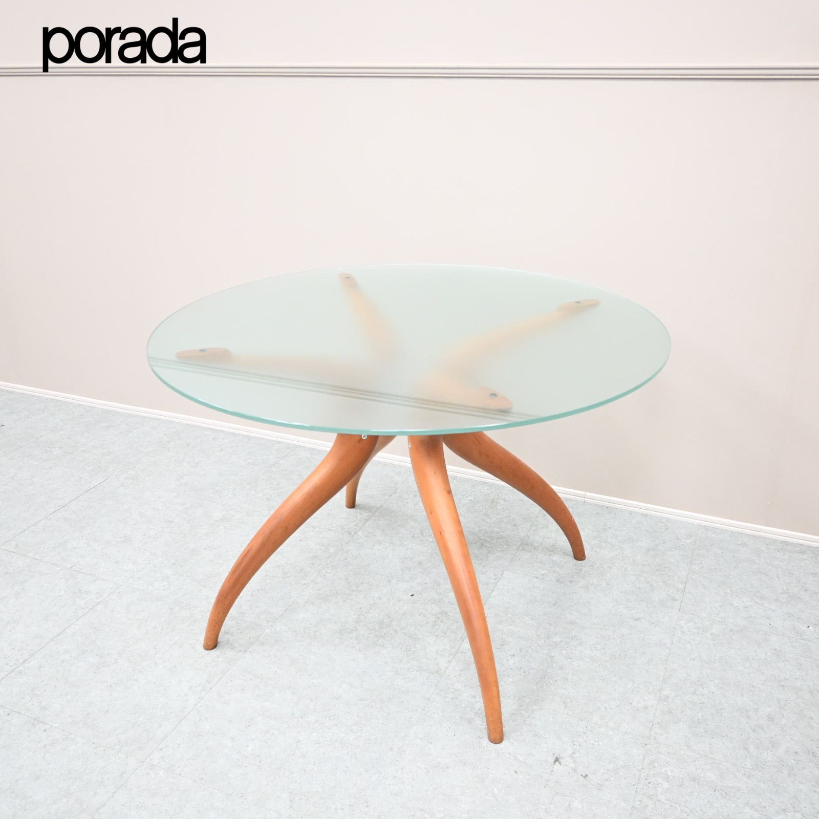 .☆porada☆ポラダ ダイニングテーブル RETRO1 レトロ1 Φ110 チェリー材 フロストガラス 無垢材③
