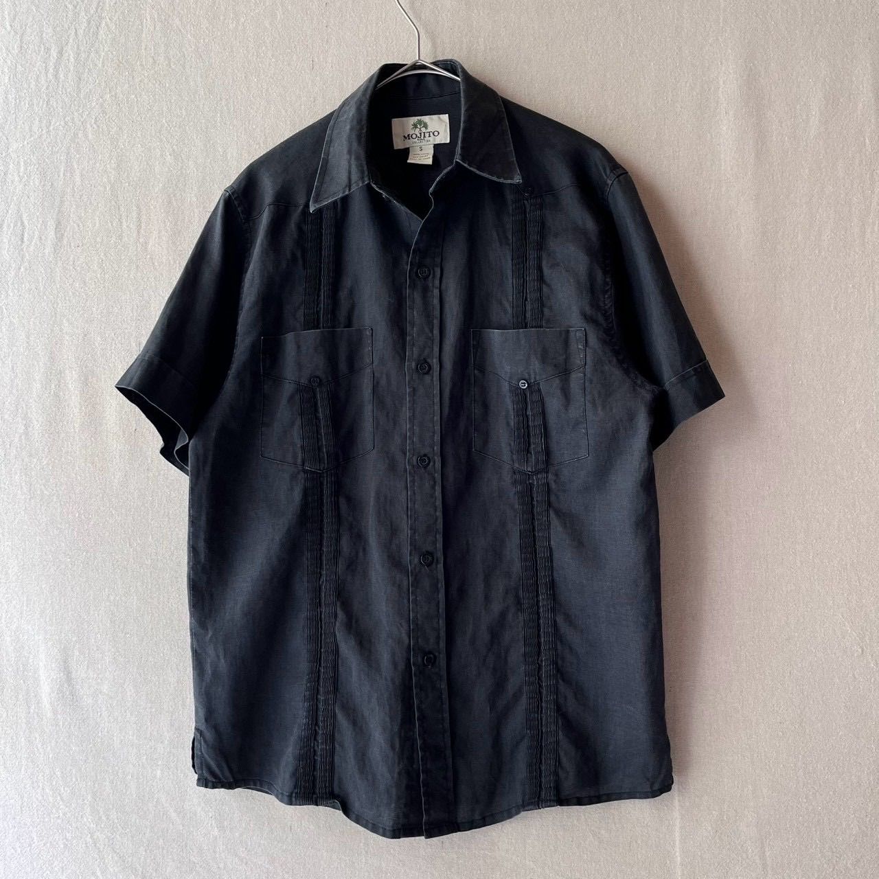 90s MOJITO キューバシャツ / S リネン ブラック ボックス 半袖 ビンテージ T6-06148-9253 6,951円