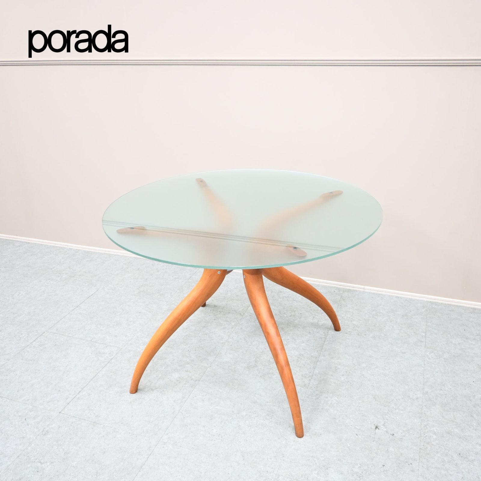 .☆porada☆ポラダ ダイニングテーブル RETRO1 レトロ1 Φ110 チェリー材 フロストガラス 無垢材④
