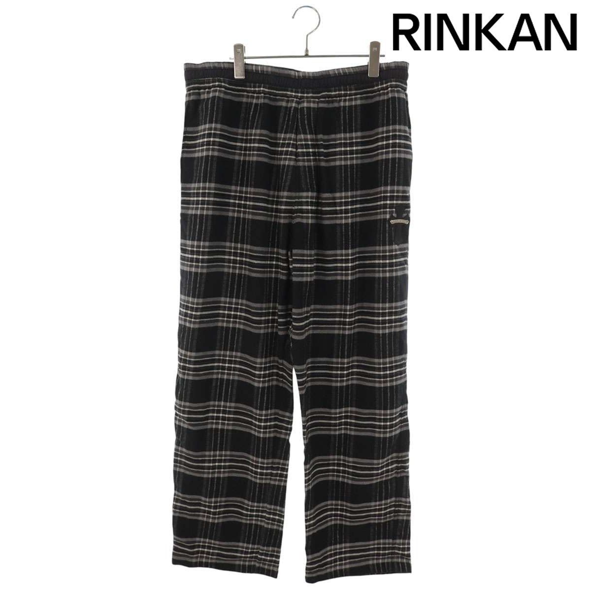 クロムハーツ Cross Leather Patch After School Flannel Check Pants クロスパッチ付チェック柄ロングパンツ メンズ XL