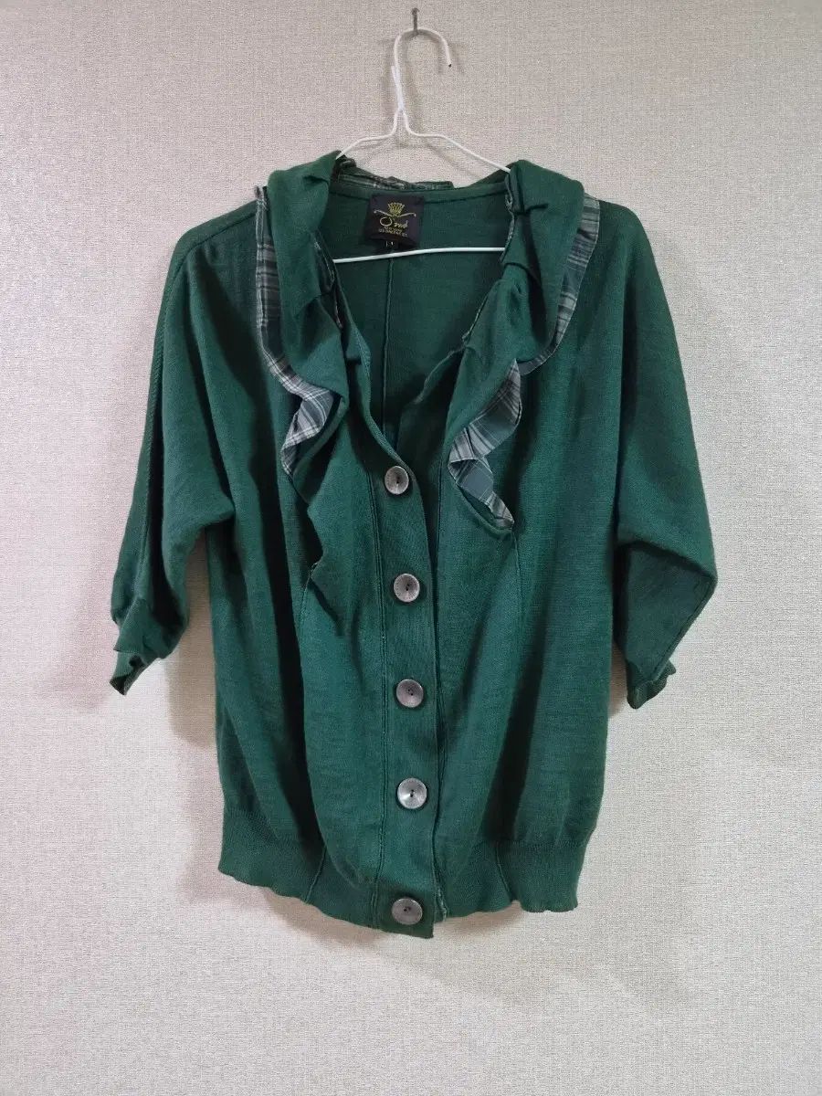 オーズセカンド CHECK フリル カーディガン グリーン